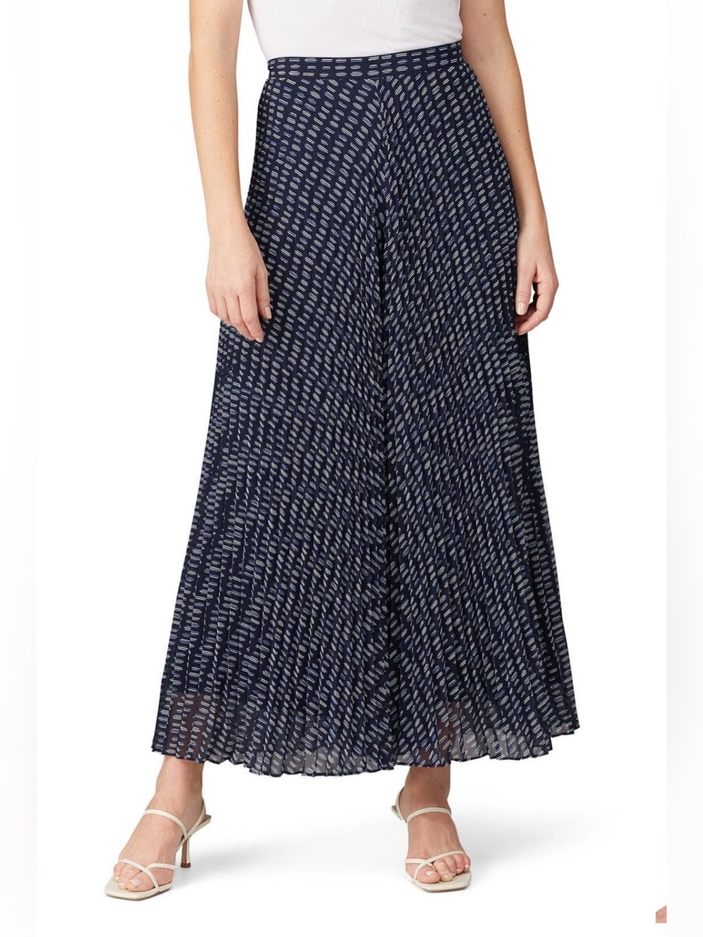 Club Monaco~Printed Jessyn Navy Wide-Leg Pleated Pants~Size 2R~$229~